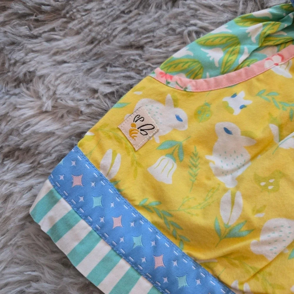 WILDFLOWERS Girls Floral Bunny Print‎ Sleeveless Dress Yellow Blue Ruffle Trim